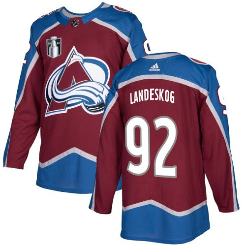 Men's Colorado Avalanche #92 Gabriel Landeskog 2022 Burgundy Stanley Cup Final Patch Stitched Jersey